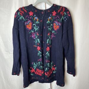 VTG Van Heusen XL Embroidered Floral Knit Cardigan Sweater Cottagecore Twee